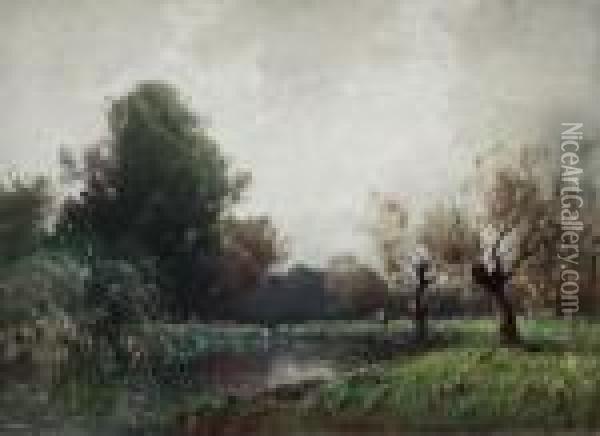 Flusslandschaft Mit Weiher Oil Painting - Ludwig Willroider