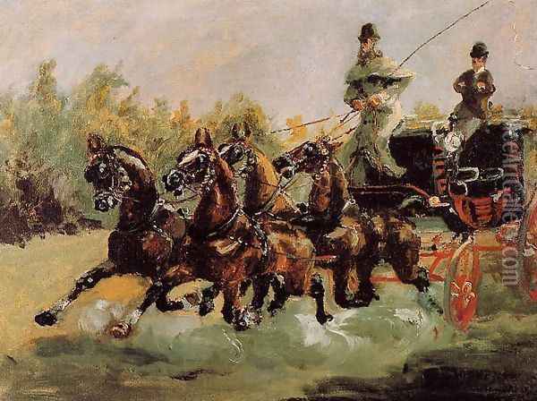 Alphonse de Toulouse-Lautrec Driving His Four-in-Hand Oil Painting - Henri De Toulouse-Lautrec