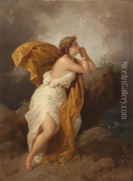 Elena, Helen Of Troy Gazing Out To Sea Oil Painting - Enrico Fanfani