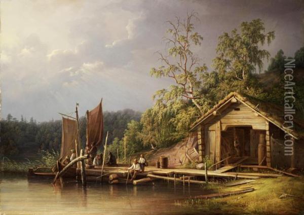 Landscape With Fishermen Oil Painting - Joseph Magnus Stack