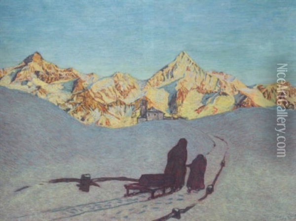Winterlandschaft Im Val D'anniviers Oil Painting - Oscar Wilhelm Luethy