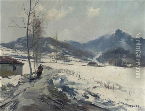 The Road Home In Winter Oil Painting - Vicente Sole Jorba