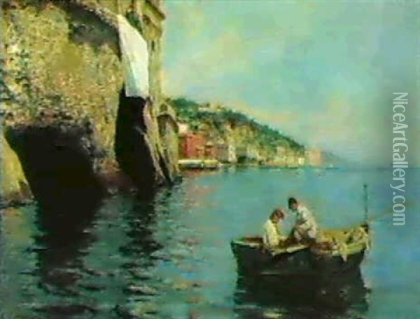 Pescatori Sotto Costa Oil Painting - Alceste Campriani