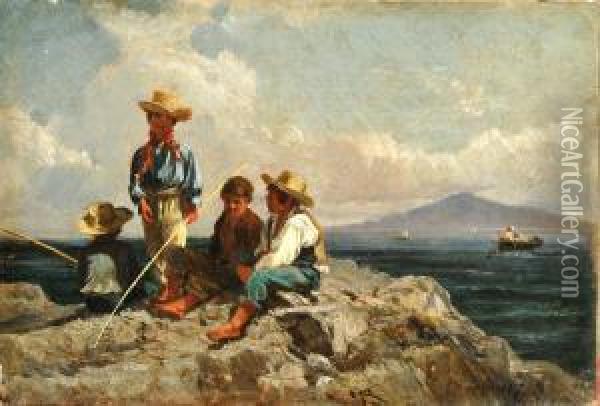 Pescatori Sugli Scogli Oil Painting - Nicola Palizzi