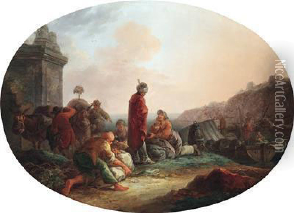 An Oriental Port Scene Oil Painting - Francesco Giuseppe Casanova