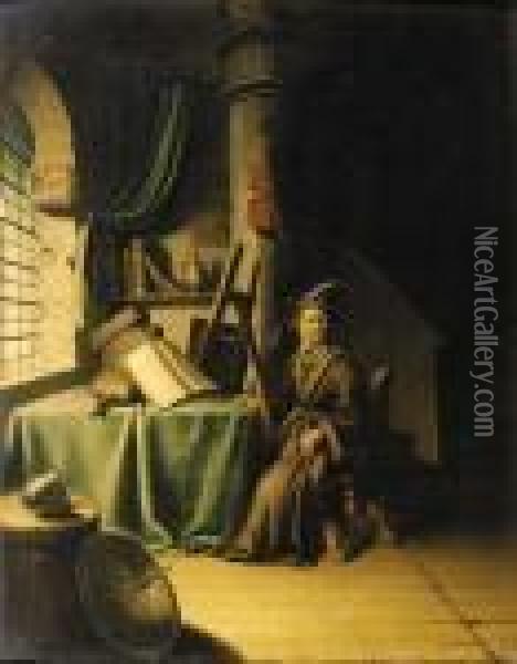 A Scholar In An Interior Oil Painting - Gerrit Dou