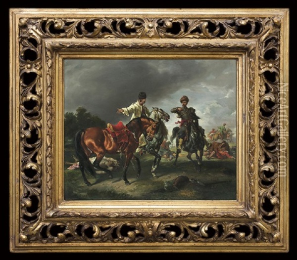 Mr. Pasek Arguing For A Horse Oil Painting - Juliusz Fortunat von Kossak