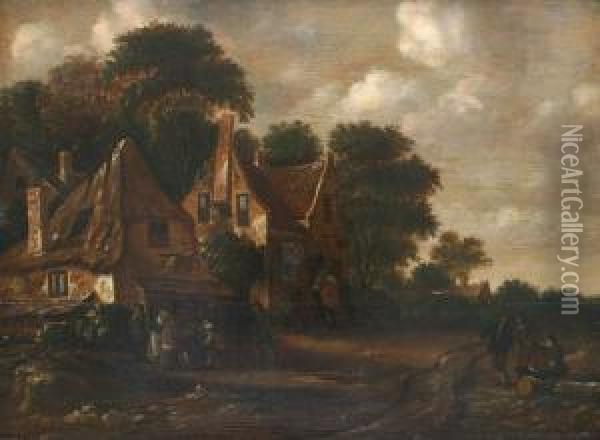 Dutch Village Scene With
Figures Oil Painting - Salomon Rombouts
