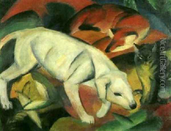 A Dog, a Fox and a Cat Oil Painting - Franz Marc