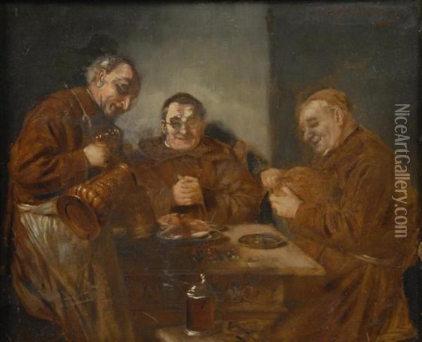 The Friar's Supper Oil Painting - Eduard Von Grutzner