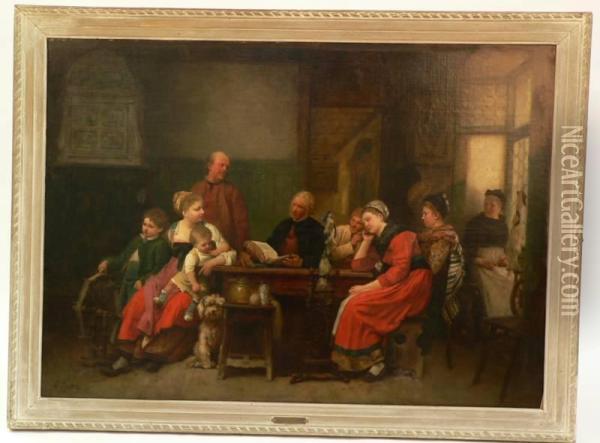 A Large Interior Genre Scene With Many Figures Oil Painting - Gustave Brion