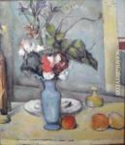 Still Life - Le Vase Blue Oil Painting - Paul Cezanne