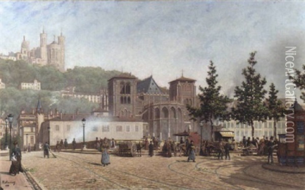 Le Pont Bonaparte A Lyon Oil Painting - Victor Ducrot