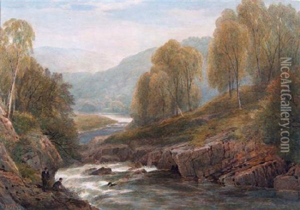 Fishing On The River Llugwy Oil Painting - Edmund Morison Wimperis