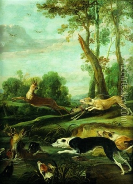 La Chasse Au Cerf Et Au Chevreuil : Le Bat-l'eau Oil Painting - Pieter Boel