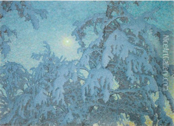 Gnistrande Vinternatt (glistening Winter Night) Oil Painting - Gustaf Fjaestad