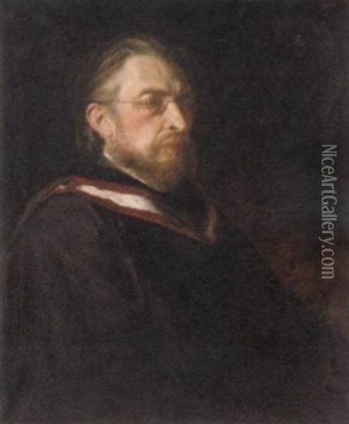Portrait Of Professor Frederick Niecks In A Gown Oil Painting - Robert Henry Alison Ross