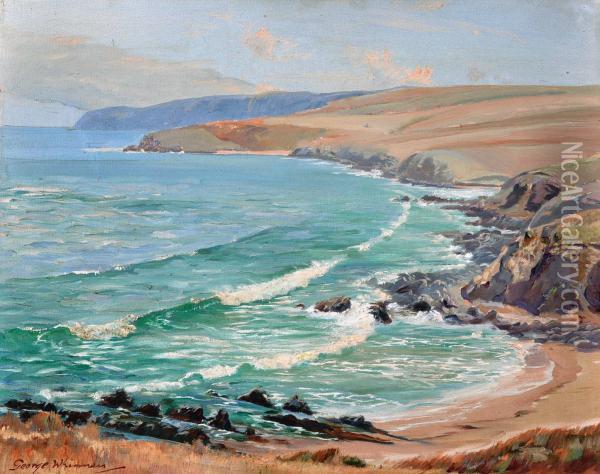  along The Coast From The Bluff, Victor Harbor  Oil Painting - George Whinnen