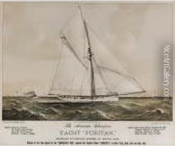 Yacht Puritan Oil Painting - Currier & Ives Publishers