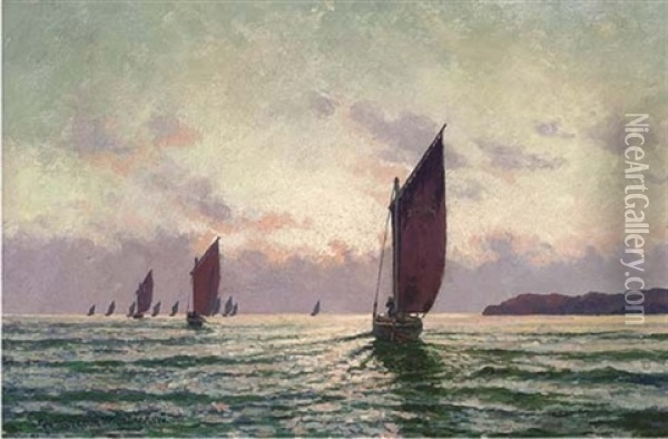 Fishing Boats Returning At Dusk Oil Painting - Peter MacGregor Wilson