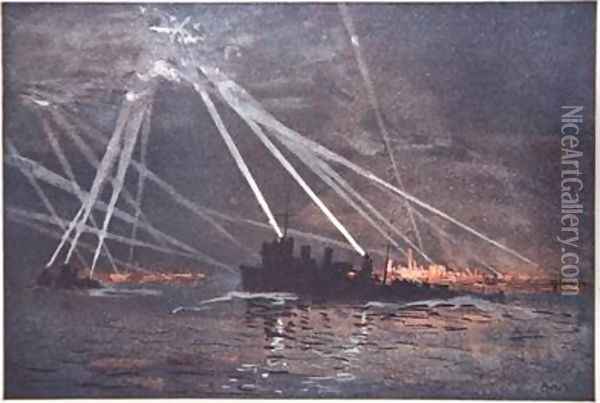 Blood and Iron An Airraid in the North illustration from The Naval Front by Gordon S Maxwell 1920 Oil Painting - Donald Maxwell