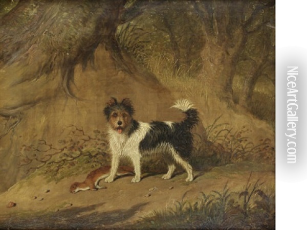 A Terrier In A Wood Oil Painting - Martin Theodore Ward