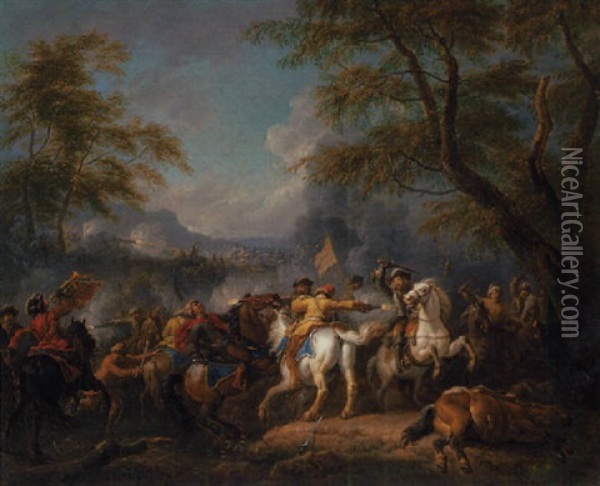 A Cavalry Skirmish Between Christians And Turks Oil Painting - Pieter van Bloemen