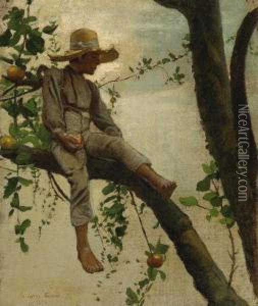 ''the Apple Picker'' Oil Painting - Gilbert Gaul