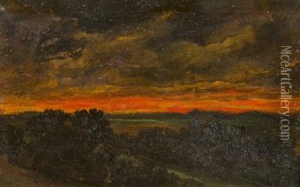 Landscape At Sunset Oil Painting - Anton Waldhauser