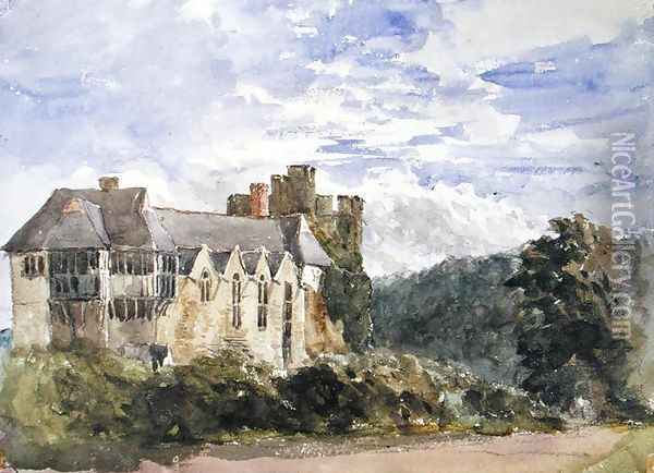 Stokesay Castle and Abbey Oil Painting - David Cox