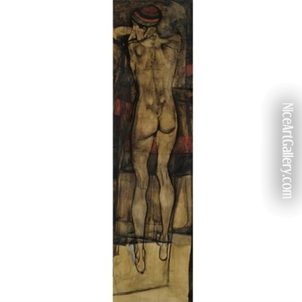 Weiblicher Ruckenakt (fragment)(female Nude Seen From The Back - Fragment) Oil Painting - Egon Schiele