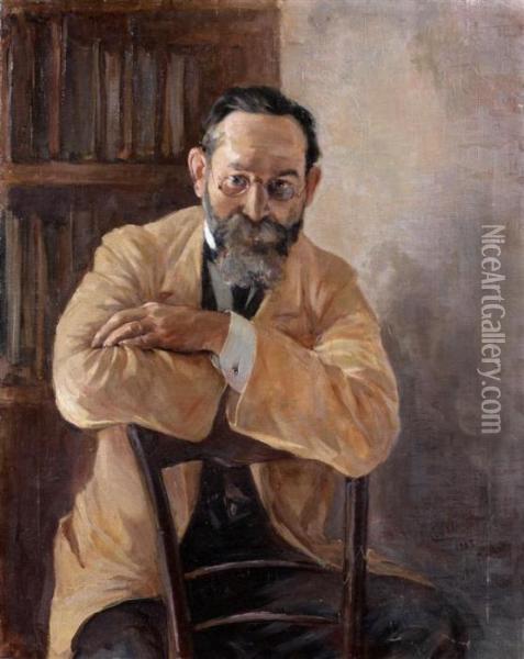 Portrait D'homme Assis Devant Une Bibliotheque Oil Painting - Paul Albert Besnard