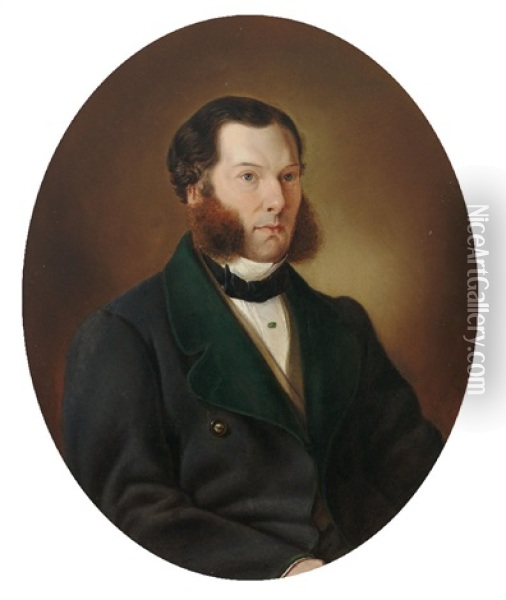 Portrait Eines Soignierten Herren Mit Backenbart, In Dunkler Jacke Oil Painting - Wenzel Kroupa