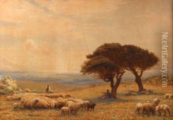 Extensive Landscape With Figures And Sheep Oil Painting - Alfred Fitzwalter Grace