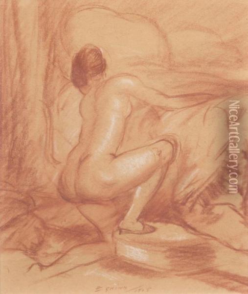 Kneeling Nude Oil Painting - Everett Shinn