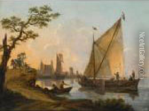 Other Properties
 

 
 
 

 
 A River Landscape With A Sailing Boat, Two Fishermen In A Boat
 In The Foreground, Travellers On A Path To The Left, A View Of A Town 
Beyond Oil Painting - Frans Swagers