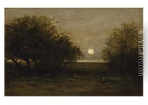 Levee De Lune Sur La Clairiere Oil Painting - Charles Francois Daubigny