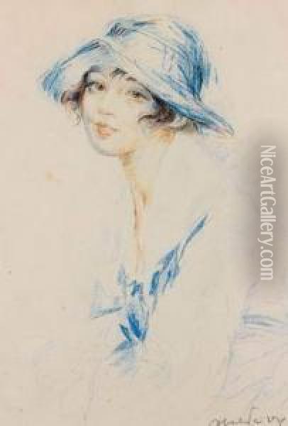 La Jeune Fille Au Chapeau Bleu Oil Painting - Abel Jules Faivre