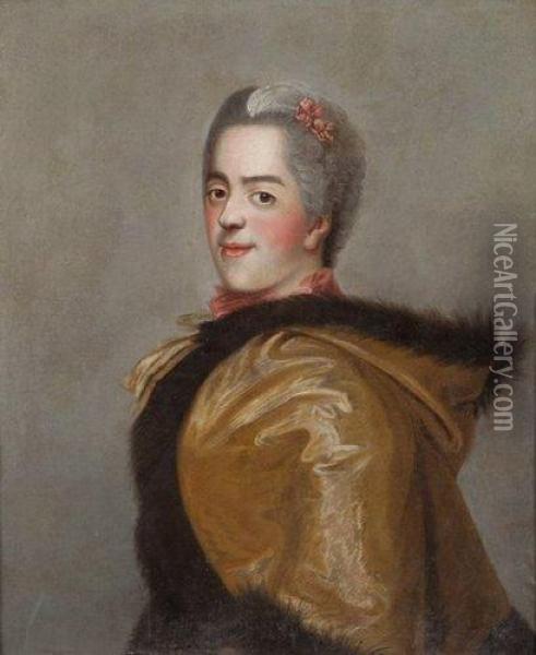 Portrait De Jeune Femme A La Veste Jaune Bordee De Fourrure Oil Painting - Etienne Liotard