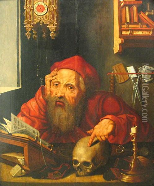 St. Jerome In His Study Oil Painting - Quinten Metsys