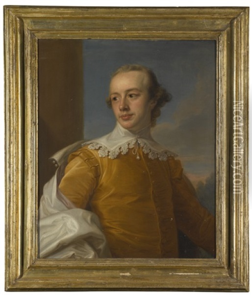 Portrait Of Sir Wyndham Knatchbull-wyndham, Half-length, A Landscape Beyond Oil Painting - Pompeo Girolamo Batoni