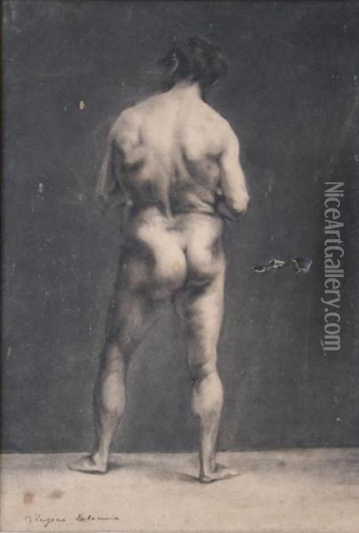 Academie D'homme Vue De Dos Fusain Oil Painting - Eugene Delacroix