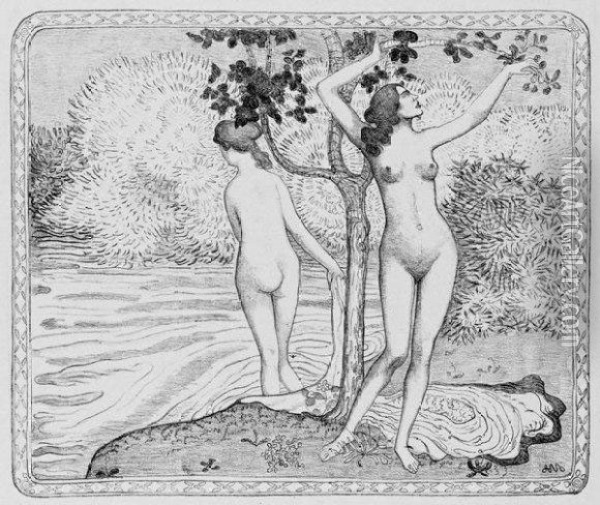 Deux Baigneuses Nues Sous Un Arbre Au Bord De L'eau Oil Painting - Aristide Maillol