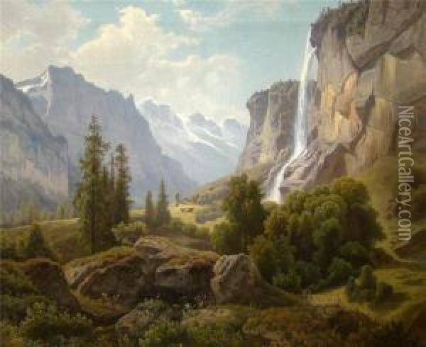 Sommerliche Ansicht Einer Schlucht Mit Kuhherde Oil Painting - Wilhelm Theodor Nocken