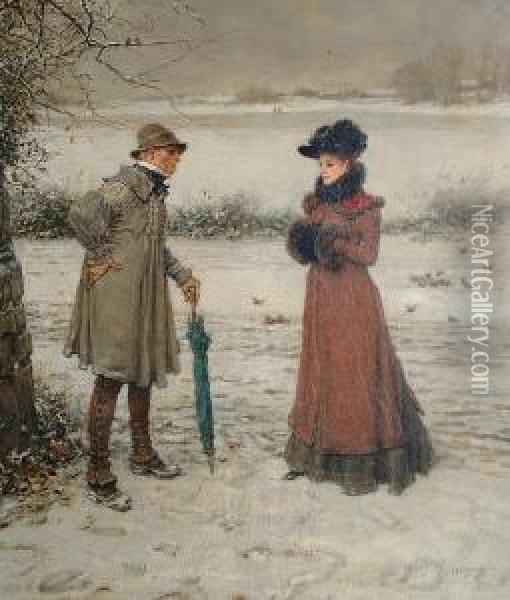 An Uncomfortable Meeting Oil Painting - George Henry Boughton
