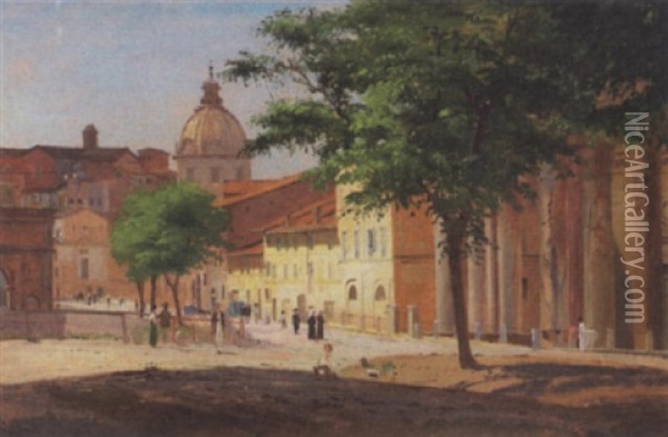 Parti Fra Een Piazza Nedenfor Monte Palatino Oil Painting - Niels (Anders) Bredal
