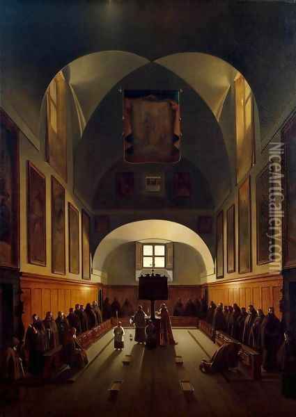 Interior of the Choir in the Capuchin Church on the Plazza Barberini in Rome Oil Painting - Francois-Marius Granet