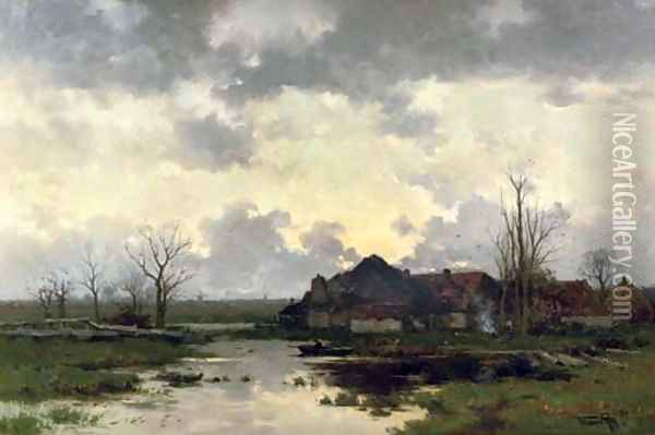 In de Peel, molens aan de oude Maas along the river Oil Painting - Willem Cornelis Rip