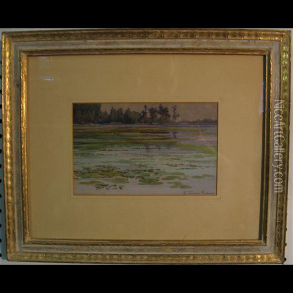 Tranquil Lake Scene With Water Lilies Oil Painting - Hubert Valentine Fanshaw