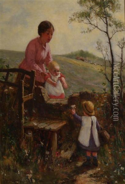 Mother Withchildren In A Countryside Oil Painting - Thomas Austen Brown